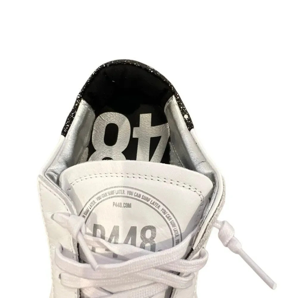 P448 Women’s Leather White Sneakers with black glitter Sz.39 Italy New